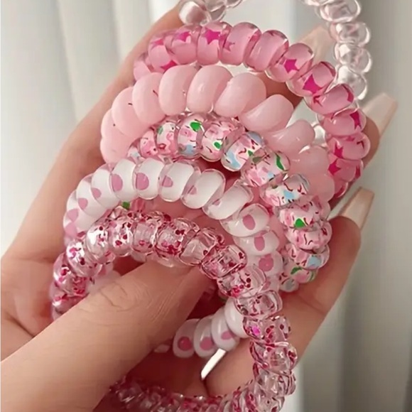 Accessories - NIP Six piece silicone pink set - spiral hair ties